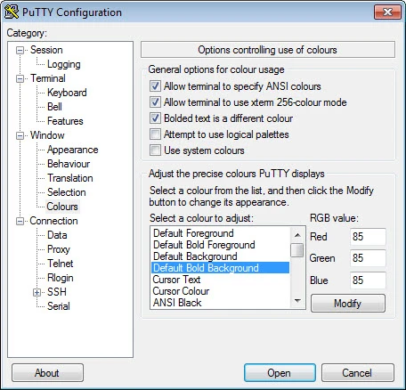 PuTTY — skærmbillede 2